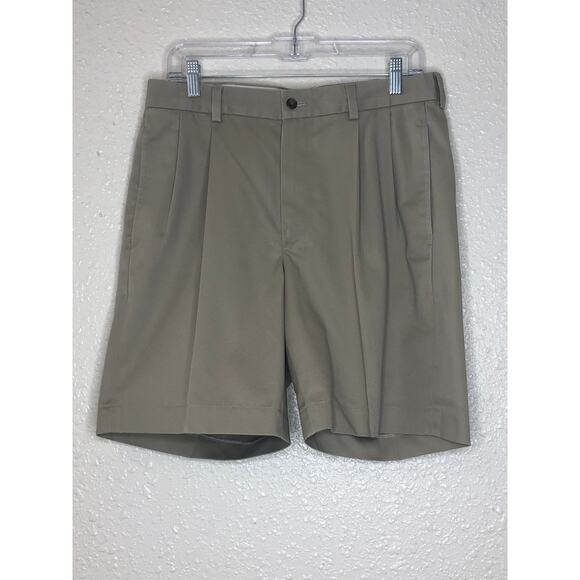 Brooks Brothers Tan Men’s Cotton Pleated Front Shorts Size 32 Four Pockets - Picture 1 of 6